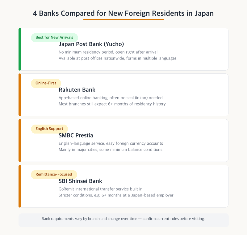 Comparison of four banks for new foreign residents in Japan