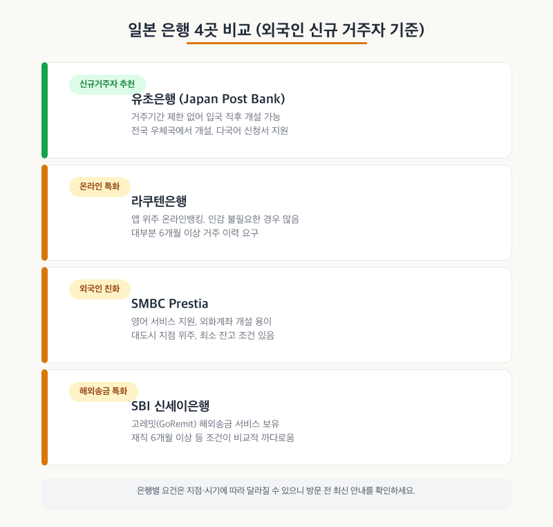 일본 신규 거주자를 위한 은행 4곳 비교