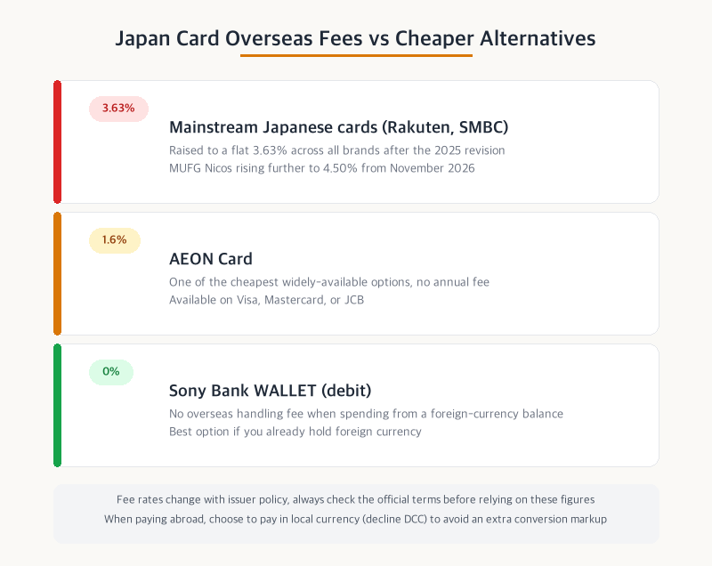 Comparison of Japanese credit card overseas fees and cheaper alternatives