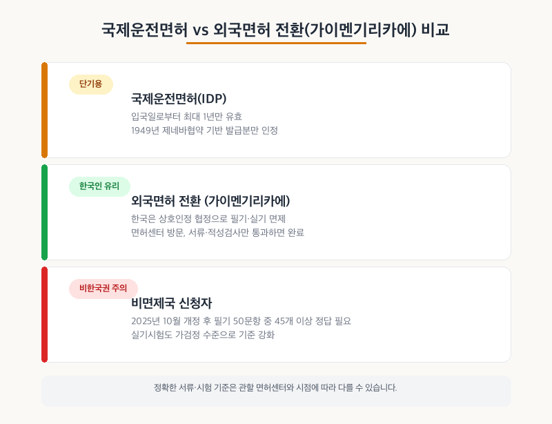 국제운전면허와 외국면허 전환 비교