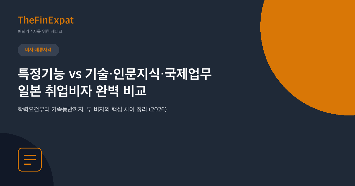 일본 특정기능 vs 기술인문지식 비자 비교 (2026)