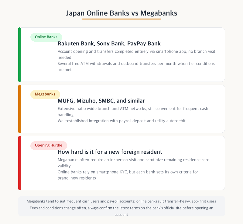 Comparison of Japan online banks vs megabanks