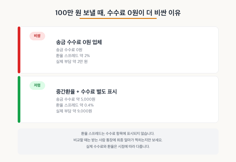 송금 수수료 0원이 더 비싼 이유 비교표